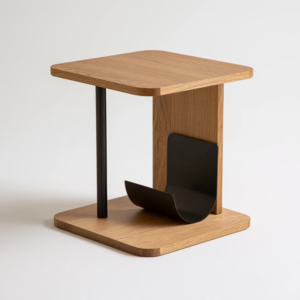 Table d'appoint en bois finition chêne, coloris brun clair et chêne clair