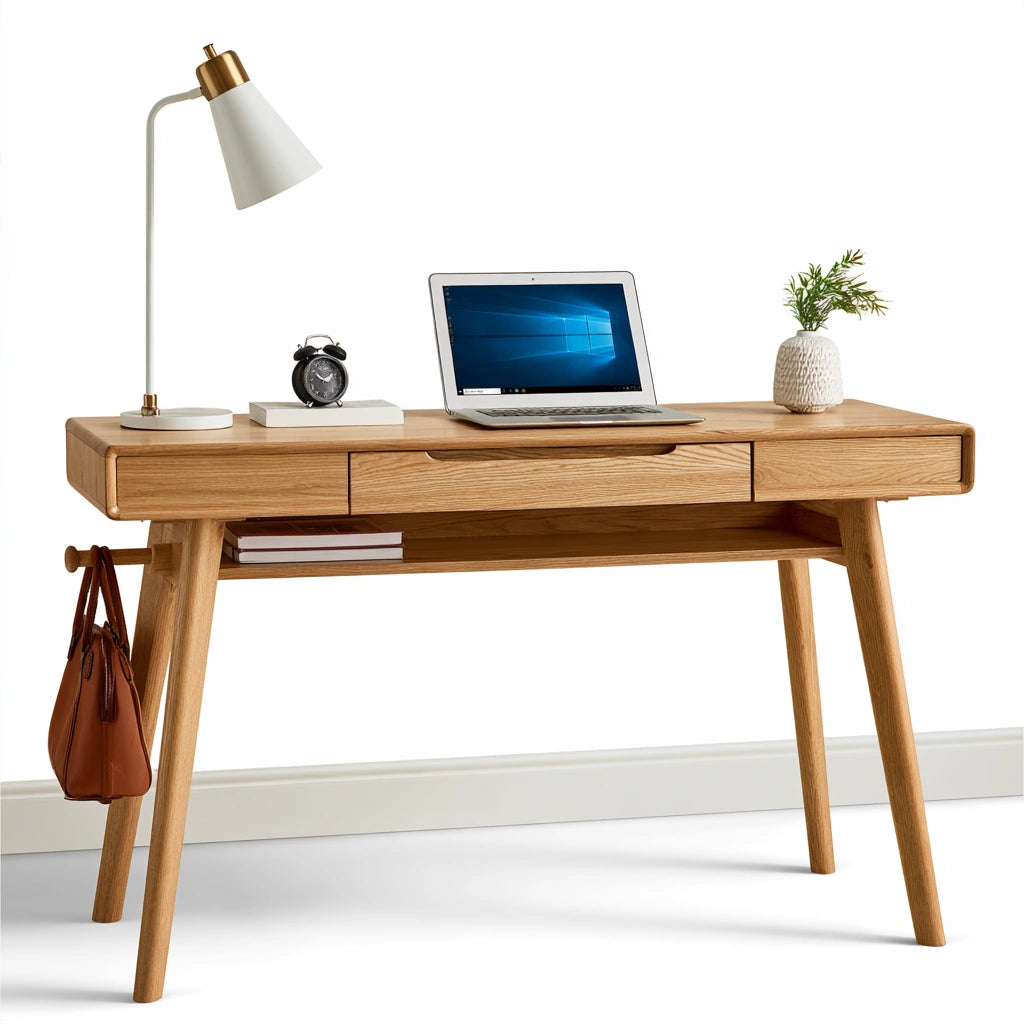 Bureau en bois massif en bois finition chêne, coloris chêne clair