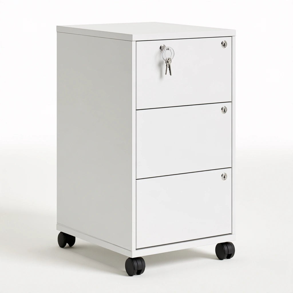 Caisson de classement mobile aux lignes épurées sur roulettes, coloris blanc